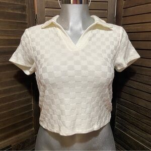 Atalier Checkered Crop Polo Top Off White Pearl Tenniscore Gingham Preppy Small